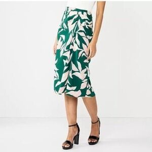 Nine West Green Floral Print Midi Skirt Womens Size S Career‎ Party